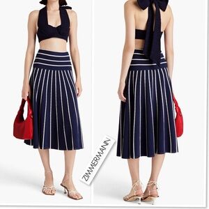 ZIMMERMANN Striped Knitted Midi Skirt In Black & White Stripe Size 1 (US S)